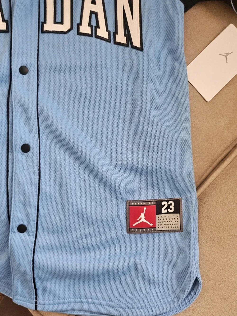 Jordan Light Blue and Black Short-Sleeve Baseball Jersey